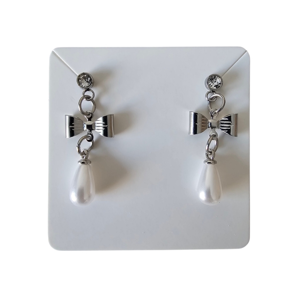 Handcrafted Faux Pearl Bow Earrings